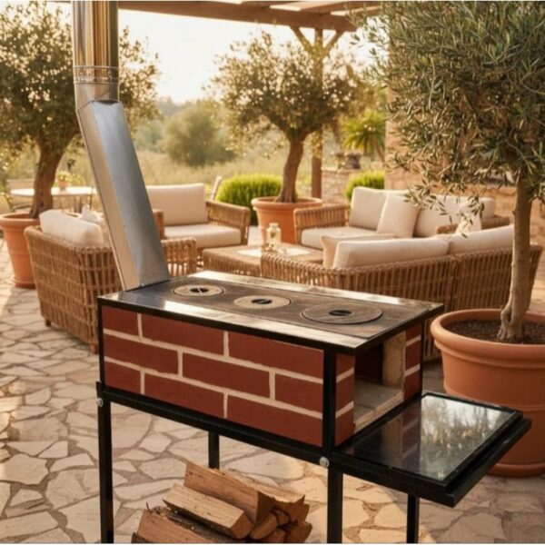 Fogão a lenha portátil 3 bocas paulista, fogões portátil, panela barro, panela de ferro, fogão gourmet