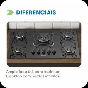 Fogão Cooktop a Gás Itatiaia 5 Bocas Itatiaia Para Bancada e Cozinha Vidro Preto