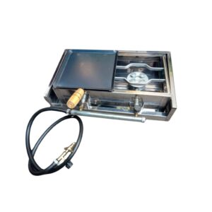 Fogão Fogareiro 2 Bocas Inox De Alta Pressão Com Chapa Caixa Inox Corta Vento Caminhoneiro Pesca Camping