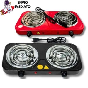 Fogão Fogareiro Elétrico Espiral Cooktop Camping 2 Bocas 2500W 110V/220V Branco Preto Vermelho