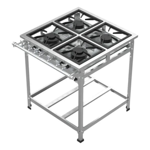 Fogão Industrial Inox 4 Bocas Baixa Pressão Reforçado 100% Inox