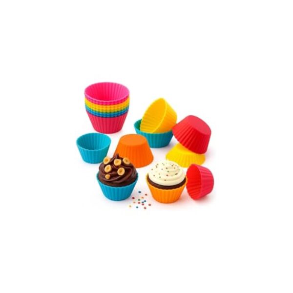 Forma de Silicone para Cupcake, 7 Cavidades, Vermelha e Cinza, Compatível com Air Fryer, 18cm de Diâmetro, Antiaderente, Resistente a Altas Temperaturas