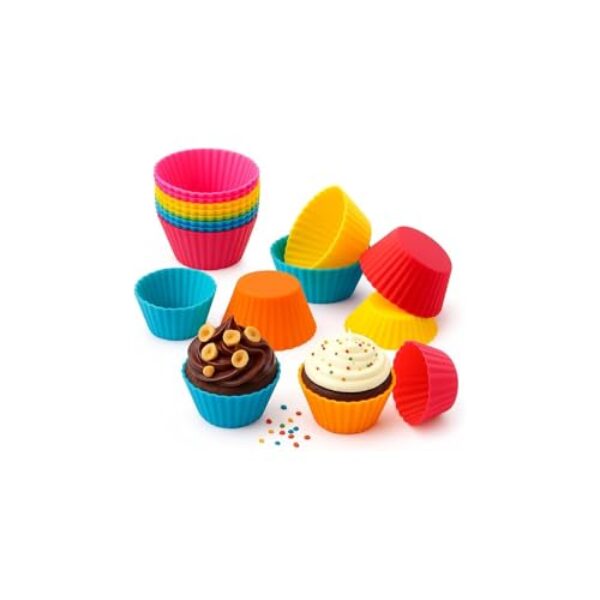 Forma de Silicone para Cupcake Air Fryer, 7 Cavidades, Antiaderente, Resistente a Altas Temperaturas, 18cm Diâmetro, Vermelha e Cinza