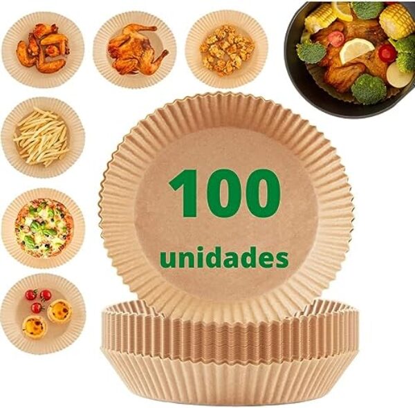 Forro de Papel para Air Fryer 100 Unidades Antiaderente Descartável Resistência 220°C Mantém a Airfryer Limpa Reduz Gordura Ideal 3 a 5L Praticidade Limpeza Máxima na Cozinha