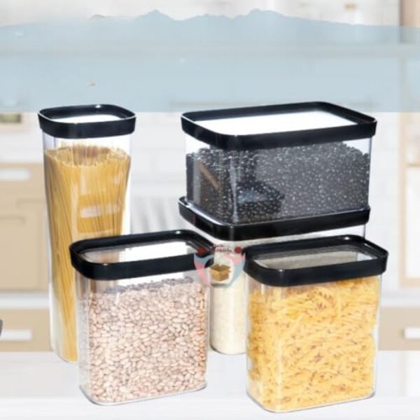 Frascos de cozinha para arroz, pilaf, macarrão, feijão, farinha, açúcar e café. (PRETO)