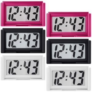 Frienda 6 peças mini relógio digital pequeno relógio digital suporte autoadesivo operado por bateria para painel de carro geladeira (preto, vermelho, branco)