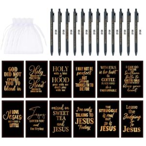 Fuyoooo 72 cadernos cristãos engraçados e canetas, cadernos religiosos e canetas com bolsa, mini engraçado com citações inspiradoras, presentes cristãos, mulheres, homens, professores, pastores