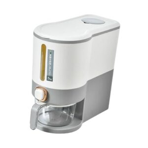 FytStycale Recipiente para Arroz, Balde de Arroz com Copo Medidor, Tampa Hermética, Dispensador de Alimentos, Recipiente para Alimentos Secos para Armário, Cozin, cinza, Tamanho real