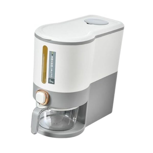 FytStycale Recipiente para Arroz, Balde de Arroz com Copo Medidor, Tampa Hermética, Dispensador de Alimentos, Recipiente para Alimentos Secos para Armário, Cozin, cinza, Tamanho real