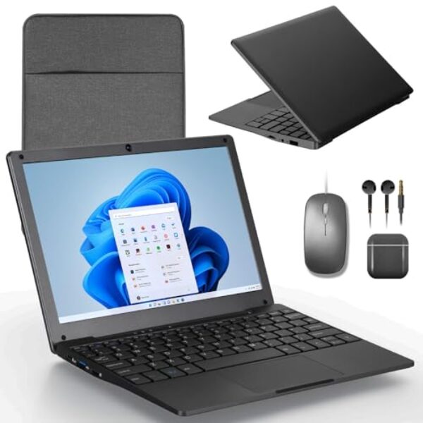 G-Anica Computador laptop win11, 8 GB de RAM, 128 GB de ROM, processadores Celeron Dual Core, Netbook de 10 polegadas com WiFi, webcam e Bluetooth, mini laptop com bolsa, mouse, fone de ouvido e mouse