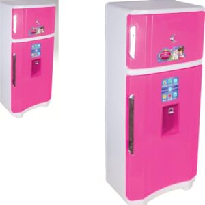 Geladeira Infantil das, Rosa com Branco, Plástico, 64x28x16cm, com Portas que Abrem, Adesivos Interativos, para Crianças 3+ Anos