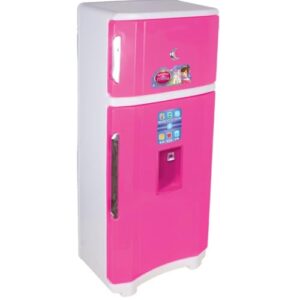 Geladeira Infantil Duplex Princesa, Rosa com Branca, Plástico, 64x28x16cm, Portas que Abrem, Adesivos Interativos, para Crianças 3+ Anos