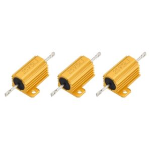 Generic 3 peças 25W 5K Ohm 5% alumínio invólucro resistor, resistores enrolados parafuso torneira chassis montado, ouro