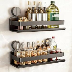 GHYFFF Suporte de especiarias montado na parede 2 unidades, ventosa organizador de especiarias para armário, prateleira de especiarias de metal de grande capacidade para armário de cozinha, portas de