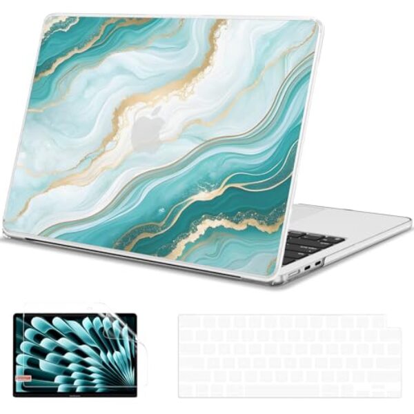 G JGOO Compatível com MacBook Air 13 polegadas 2025 2024 2023 2022 M4 A3240 M3 A3113 M2 A2681, capa rígida de plástico para MacBook Air de 13,6 polegadas + capa de teclado + protetor de tela, mármore