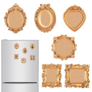 Gjinxi Porta-retrato dourado pequeno, 6 peças, mini molduras de resina vintage barrocas, enfeites antigos de mesa, expositor de joias, oval, retangular, coração, fotografia, suporte para foto faça
