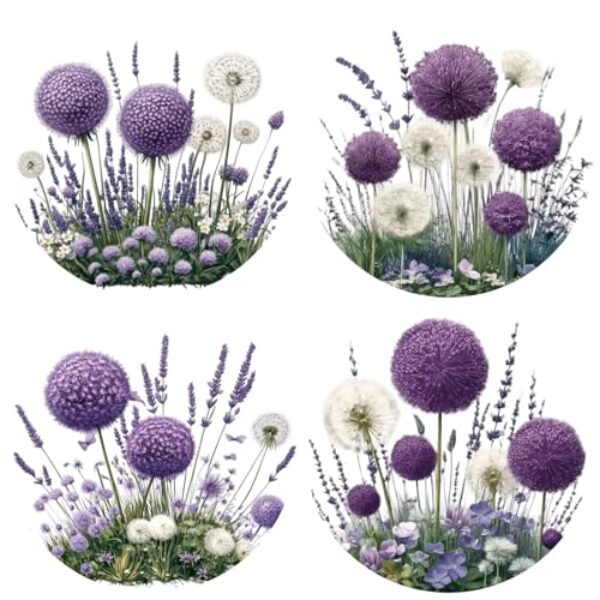 GORGECRAFT 4 peças de adesivos de janela de flor roxa 15 cm de plástico PVC redondo não adesivo dentes-de-leão adesivos de janela estática adesivo de vidro para porta deslizante evita que pássaros