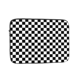 Groamaup Capa preta branca quadriculada para laptop de 15 polegadas, capa fina para laptop com zíper, bolsa de transporte para tablet portátil para homens e mulheres