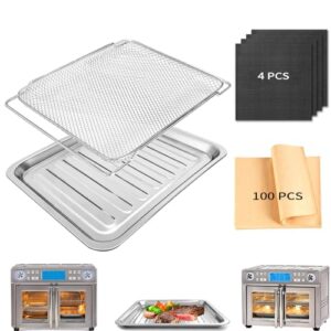 GWY Acessórios de fritadeira a ar para Emeril Lagasse Porta francesa 360 Extra Grande Dual Zone 25 QT, conjunto de assar com cesta de fritadeira a ar, bandeja de assadeira, papel de pergaminho