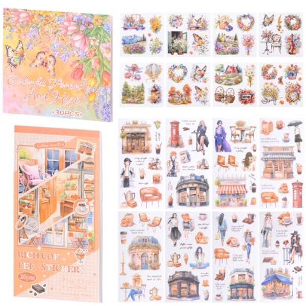 HICOHAND Adesivo PET de folha de bordo, 50 folhas, à prova d'água, natureza, outono, pacote para scrapbook, suprimentos, adesivos de diário para fazer cartões, envelopes faça você mesmo