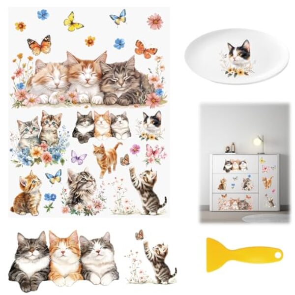 HICOHAND Envoltório de copo UV DTF com tema de gato, 2 peças de adesivos fofos e de desenho de gatinho à prova d'água para estante de livros, guarda-roupa, porta de casa faça você mesmo