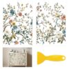 HICOHAND Transferências florais para móveis e artesanato, 2 peças de adesivos florais dourados azuis à prova d'água para estante de livros, guarda-roupa, faça você mesmo, porta de casa