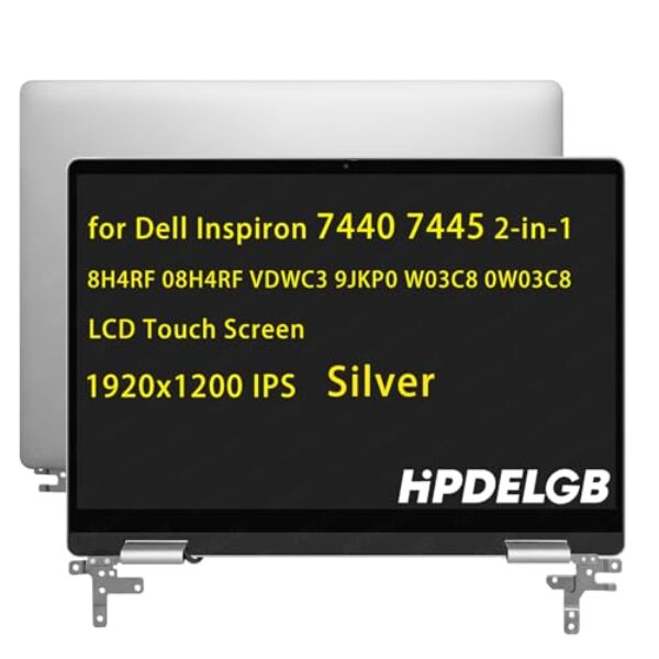 HPDELGB Substituição para Dell Inspiron 7440 7445 2 em 1 8H4RF 08H4RF VDWC3 9JKP0 W03C8 0W03C8 LCD Touch Screen Display Assembly 1920x1200 IPS Prata