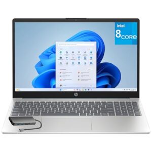 HP Laptop com tela sensível ao toque de 15,6 polegadas para casa de negócios, 8 GB DDR4 RAM, SSD PCIe de 256 GB, processador Intel Octa-Core, FHD, WiFi 6, Bluetooth 5.4, teclado numérico, azul claro