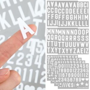 Humyoun 10 folhas pequenas letras números alfabeto adesivos brancos UV Dft adesivos de vinil capital adesivos personalizados à prova d'água nome adesivos para etiquetas DIY artesanato fabricação (2,5