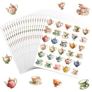 Humyoun 300 peças de adesivos vintage para copos de chá rústicos mini adesivos para hora do chá lembrancinhas de festa estético à prova d'água pacote de decalques de vinil para garrafas de água