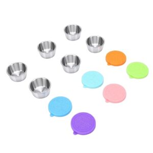 HURRISE 6 Conjuntos de Copos de Molho de Aço Inoxidável de 40ml, Recipientes Reutilizáveis ​​de Molho de Salada Com Tampas, para Lancheira, Piquenique, Viagem, Cozinha, Escritório