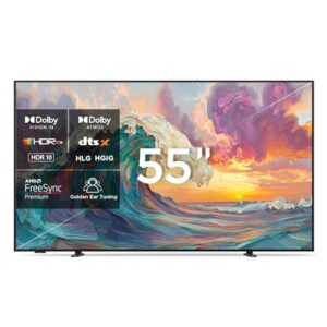 iFFALCON Smart TV Classe QLED 4K de 55 polegadas, TV mural ultrafina, 144Hz, HDR, modo artístico com arte AI, ampla gama de cores, Dolby Vision IQ, Dolby Atmos, Google Assistant Voice Remote (modelo