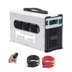 Inversor de onda senoidal pura de 3000W, conversor DC 12 V-72 V para AC 120 V/240 V, inversor automotivo de alta eficiência com 5 tomadas AC e controle remoto,12V to 220V 60Hz