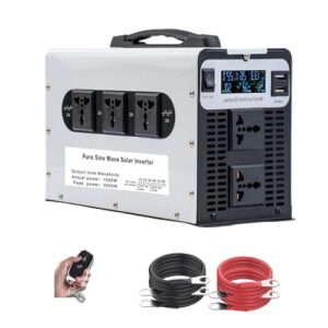 Inversor de potência de onda senoidal pura de 3000 W, conversor de 12 V 24 V 48 V 60 V 72 V CC para 110 V/220 V CA com 5 tomadas CA e controle remoto,72V to 220V