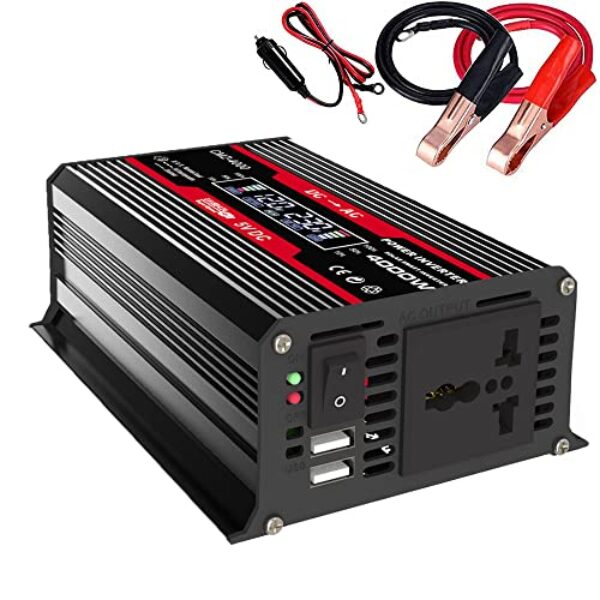 Inversor de Sinal Senoidal Modificado com Potência Nominal 300W Pico 4000W Conversor 12V para 220V Display LED 2 Portas USB e Tomada Energia Carro Alta Frequência