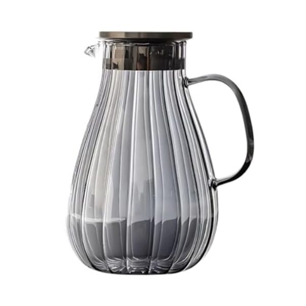 Jarra 1,8L De Vidro Borossilicato e Aço Inox Buffet Restaurante Cozinha Mesa Suco Água(Cinza Fumê)