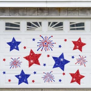 JarThenaAMCS 24 peças de ímãs patrióticos para porta de garagem azul vermelha estrela fogos de artifício adesivos magnéticos de geladeira para decoração de festa de 4 de julho, Dia da Independência