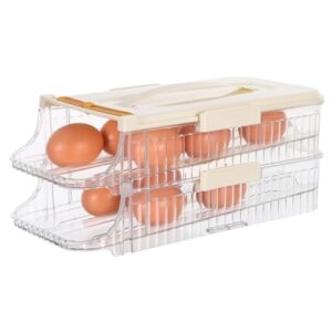 JOINPAYA Suporte de ovos para geladeira: dispensador automático de ovos de rolamento estável de 2 camadas com alça - organizador de geladeira de grande capacidade