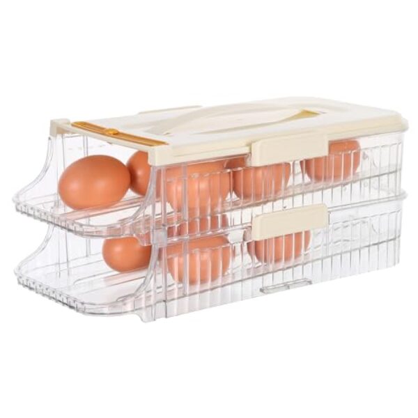 JOINPAYA Suporte de ovos para geladeira: dispensador automático de ovos de rolamento estável de 2 camadas com alça - organizador de geladeira de grande capacidade
