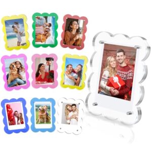 JUOIFIP Pacote com 10 ímãs polarizados de acrílico 3x4 para geladeira, molduras transparentes recortadas para foto Instax, mini moldura tamanho carteira para geladeira (várias cores)