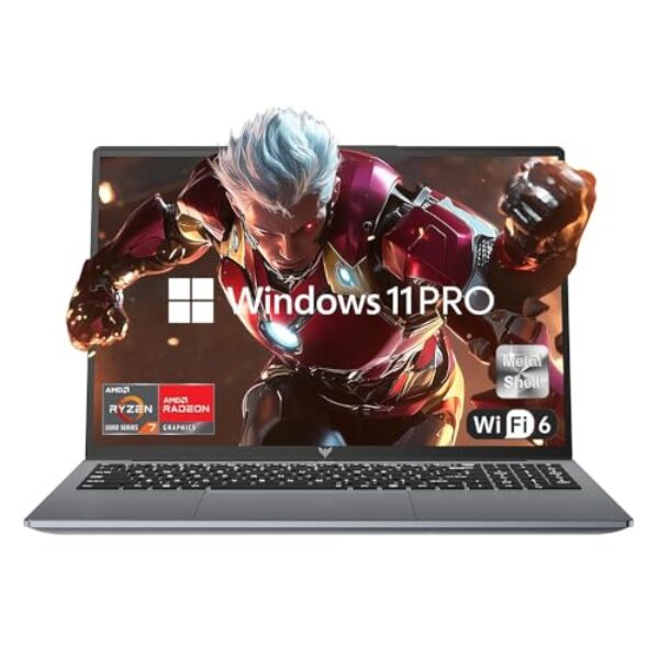 KAIGERR Laptop para jogos, laptop 2025 com AMD Ryzen 7 7735HS (8C/16T, até 4,75 GHz), 16 GB DDR5 512 GB NVMe SSD, até 4 TB, tela FHD de 16 polegadas, WiFi 6, KB retroiluminado, Tipo-C, ventiladores