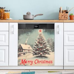 KEEPREAL Capa de ímã vintage para lava-louças para árvore de Natal, decoração de capa frontal para lava-louças, decalques de armário doméstico - 58,4 cm C x 66 cm A (242)