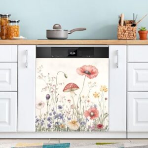 KEEPREAL Capa magnética floral retrô para lava-louças, decoração da capa frontal da máquina de lavar louça, adesivos de eletrodomésticos - 58,4 cm C x 66 cm A (209)