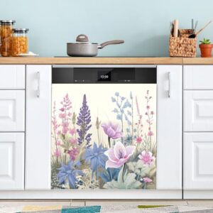 KEEPREAL Capa magnética para lava-louças com flores em aquarela, decoração da capa frontal da máquina de lavar louça, adesivos para eletrodomésticos - 58,4 cm C x 66 cm A (208)