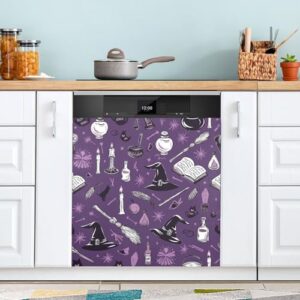 KEEPREAL Capa magnética para lava-louças de bruxa de Halloween, decoração de capa de lava-louças frontal, adesivos de eletrodomésticos - 58,4 cm C x 66 cm A (331)