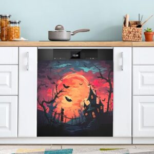 KEEPREAL Capa magnética para lava-louças lua de Halloween casa, decoração de capa de lava-louças frontal, adesivos de eletrodomésticos - 58,4 cm C x 66 cm A (86)