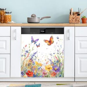 KEEPREAL Capa magnética retrô de flores silvestres para lava-louças, decoração de capa frontal para lava-louças, adesivos de eletrodomésticos - 58,4 cm C x 66 cm A (202)