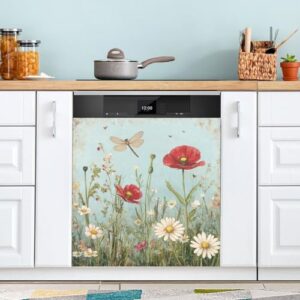 KEEPREAL Capa magnética retrô de flores silvestres para lava-louças, decoração de capa frontal para lava-louças, adesivos de eletrodomésticos - 58,4 cm C x 66 cm A (214)