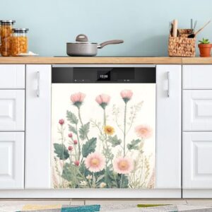 KEEPREAL Capa magnética retrô de flores silvestres para lava-louças, decoração de capa frontal para lava-louças, adesivos de eletrodomésticos - 58,4 cm C x 66 cm A (205)