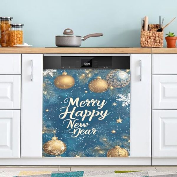 KEEPREAL Golden Snowflakes Stars capa magnética para lava-louças, decoração da capa frontal da máquina de lavar louça, adesivos de eletrodomésticos - 58,4 cm C x 66 cm A (145)